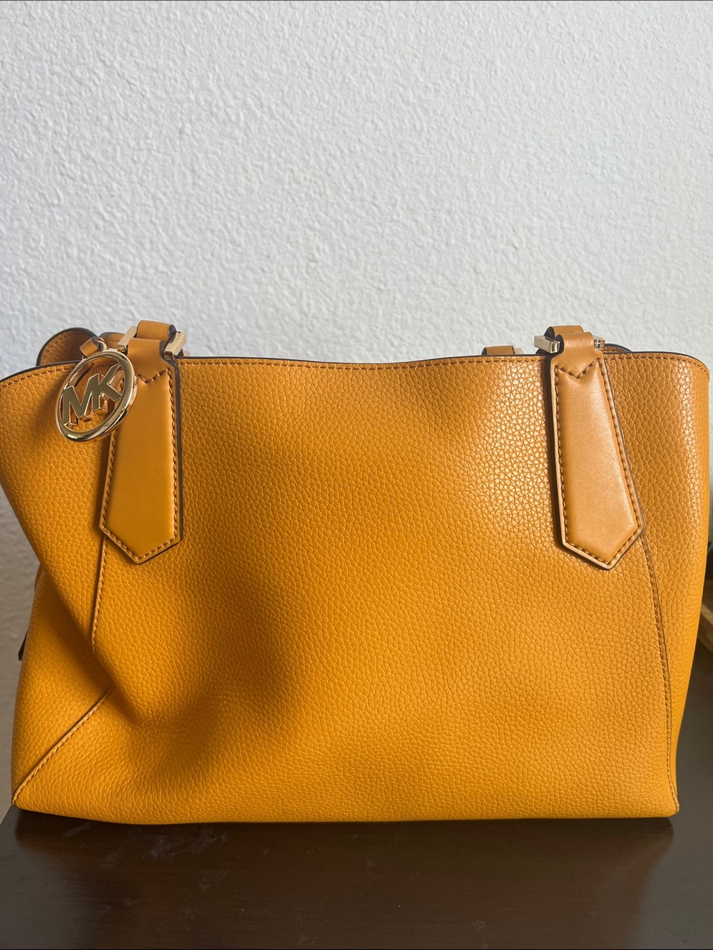 Michael Kors Yellow Pebbled Leather Satchel Tote - Picture 2 of 3